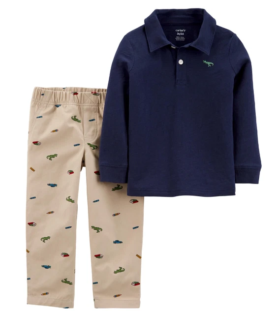 NEW Baby Boy Carter's 2-Piece Dinosaur Polo & Khaki Pants Set 24 Month