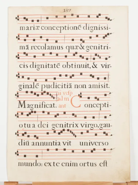17th Century Antiphonal Music 2 Sided Vellum(?) Manuscript 18"×12" Pages 187/188