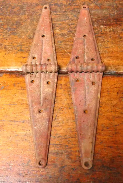 2) Antique Vintage Barn Door Shed Cabin Strap T Salvaged Hinges Rusty Patina 16”