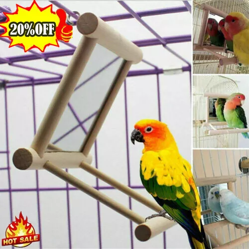 Spiegel Haustier Vögel Holz Spiel Spielzeug mit Barsch für Papageien Sittich HOT