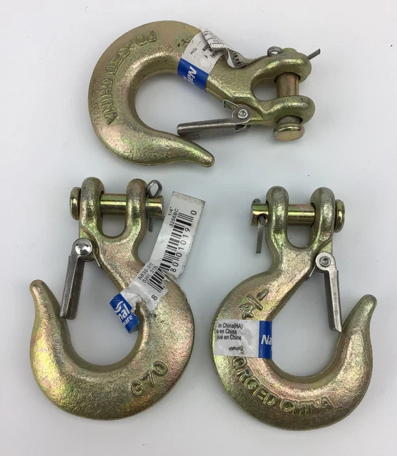 Qty 3 National N830-315 1/4" Clevis Hook W Latch 3256Bc Yellow Chromate Fs