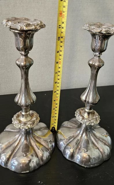 Antique Pair of Ornate Victorian Silver Plated Candlesticks  12 Inches Tall