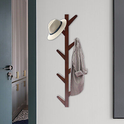 8 Hooks Coat Rack Stand Wall Mounted Bamboo Clothes Hanger Hat Holder Organizer