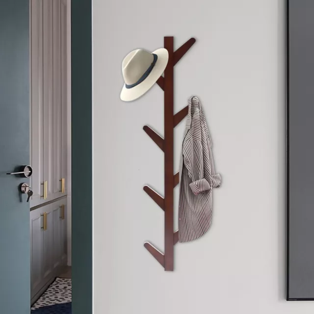 Wall-mounted Coat Rack Hat Rack w/ 8 Hook Bamboo Rack Tree Stand Clothes Hanger