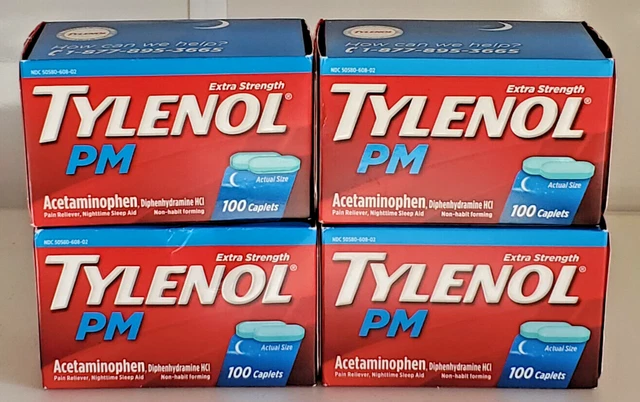 4 Tylenol PM Extra Strength Sleep Aid Acetaminophen 400 Caplets TOTAL Exp 2/24