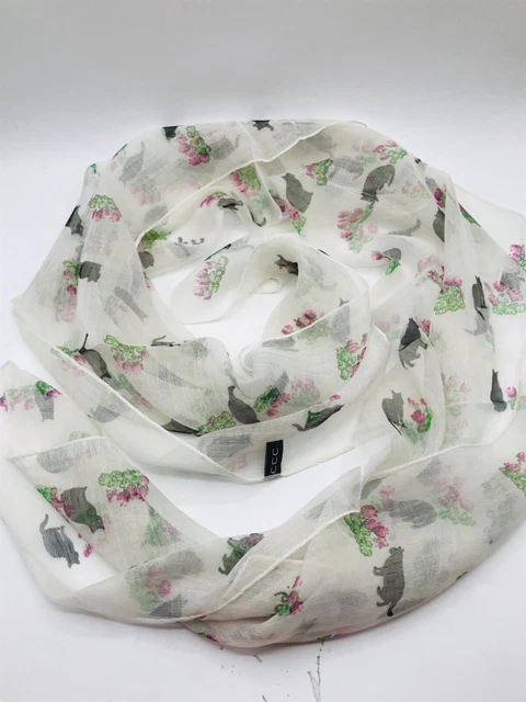 CCC Polyester Long Rectangular Boho Wrap Shawl Scarf White Cats 68"L x 20"W