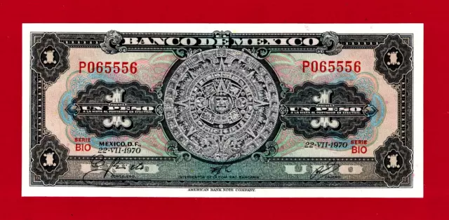 ¡Viva México! 1 Peso 1970 (P-59l.2) Mexico AZTEC UNC Note, Series BIO - Prefix P