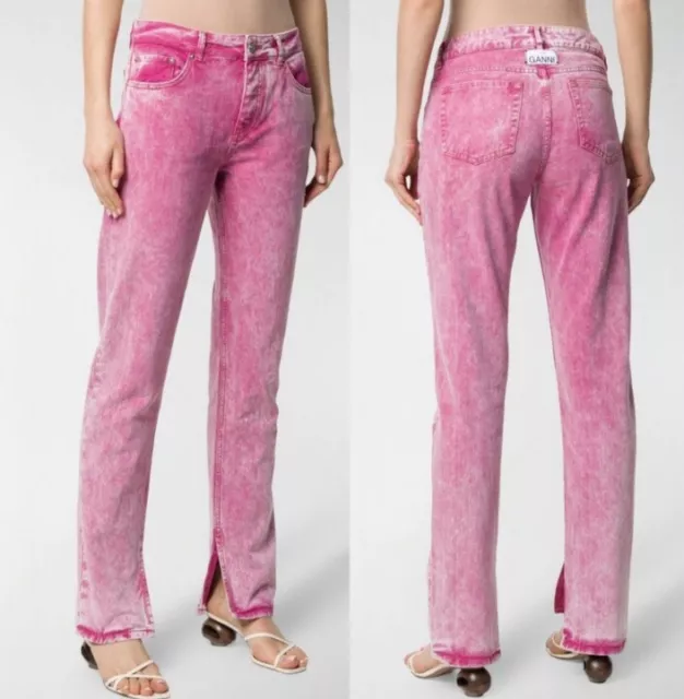 NWT Ganni Women’s Size 30 Acid Pink Washed Low Rise Split Hem Jeans