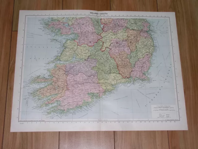 1940 Vintage Wwii Map Of Southern Part Of Ireland Cork Kerry Galway / Dublin