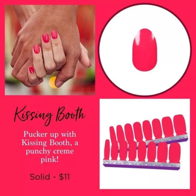 Color Street KISSING BOOTH 100% Nail Polish Strips Neon Pink/Coral Solid