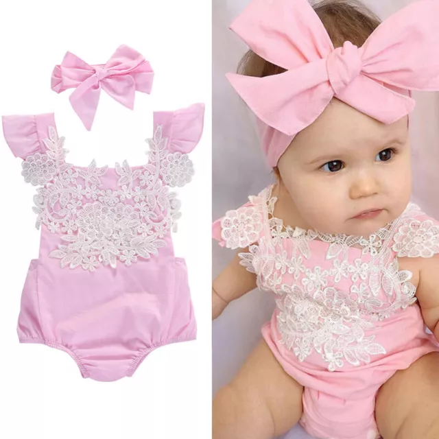 Newborn Toddler Baby Girls Rompers Lace Floral Bodysuit Jumpsuit Outfits Clothes