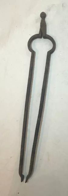 rare antique handmade 18th century wrought iron fireplace tongs tool 1700's