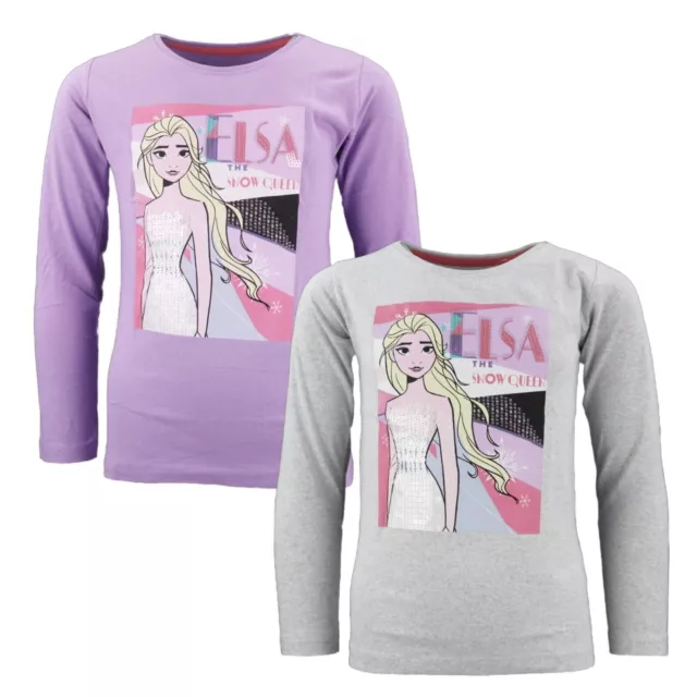 Disney Die Eiskönigin Elsa Kinder Langarmshirt Shirt Mädchen 104 - 134 Grau Lila