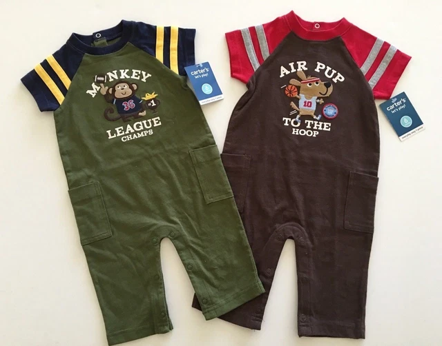 Carter's Baby Boy Jumpsuits Coveralls Lot of 2 Basketball Football 6 Months NWT