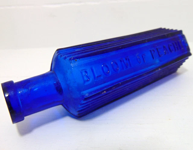 Cobalt Blue Hexagonal "Bloom of Peaches" Poison Bottle c1910-20