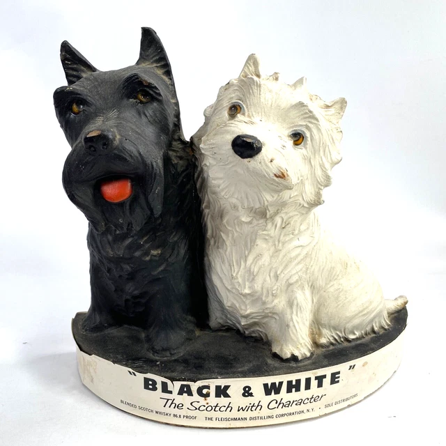 1950s BLACK & WHITE SCOTCH WHISKY vintage store display TWO SCOTTY DOGS rarity!