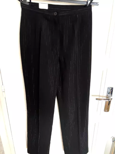 Pantalon Habille Noire A Fines Rayures Brillantes Canda Taille 36 Fais 34 Neuf