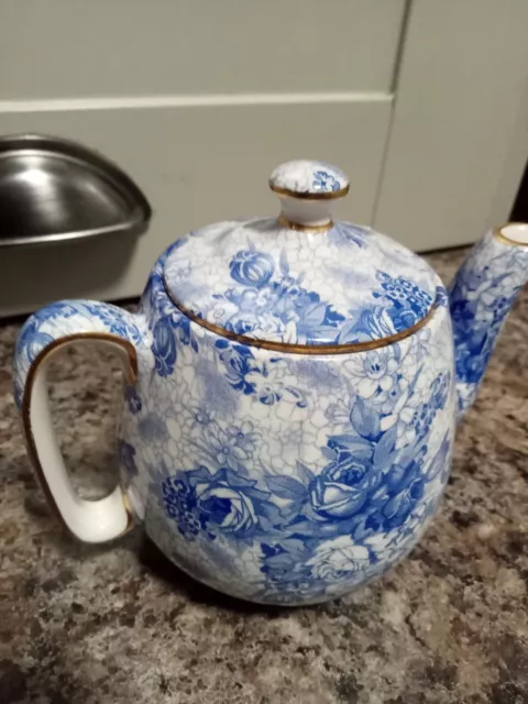 Rare Royal Winton Grimwades Chintz Small Teapot-Blue Welbeck.