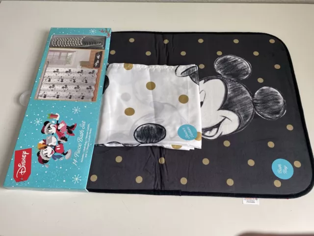 DISNEY MICKEY MINNIE MOUSE CHRISTMAS Holiday Shower Curtain Bath Mat Set 14 Pc