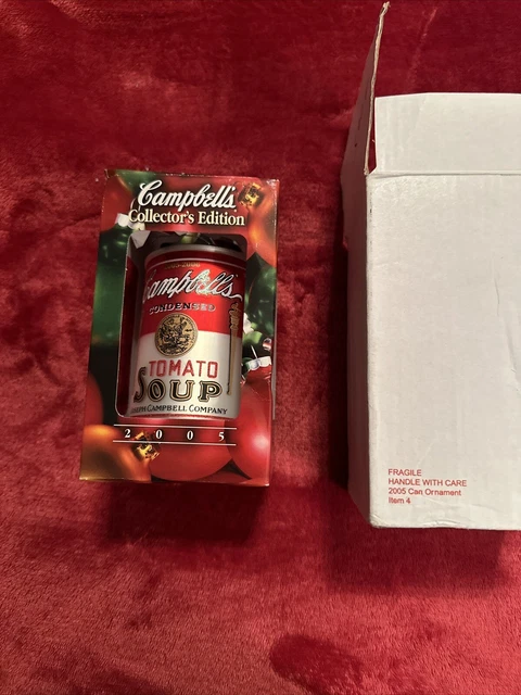 2005 Campbell Soup Christmas Glass Ornament Tomato Soup Can with Box