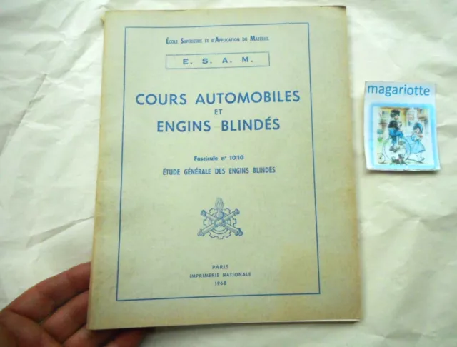 Ancien fascicule n°10 E.S.A.M. engins blindés chars 1968 cours études