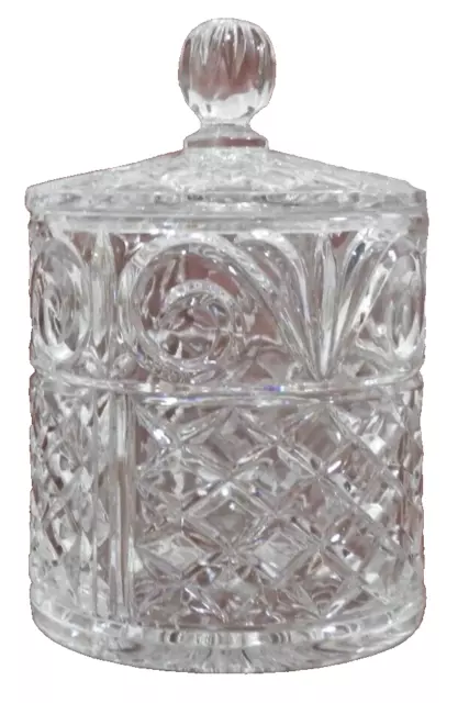 Vintage Cut Glass Clear Crystal Ice Bucket w/ Lid, Barware 1.5 qt., Candy Dish