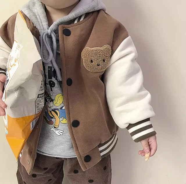 Boys Teddy Bear Bomber Jacket Baby Toddler Spring Coat