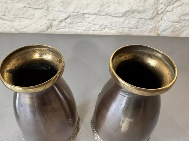 Really Nice Pair Of Beldray Hammered Brass Vases With Wheat Banding 17cm Tall 3