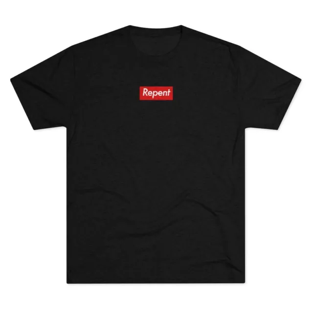 Christian T-shirt - "Repent" - Red box logo - Black Tri-blend Crew neck shirt