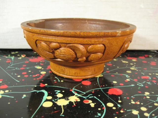 Almond / Pecan / Brazil Nut Bowl Rustic Molded Faux Wood Composition - FTD 1984