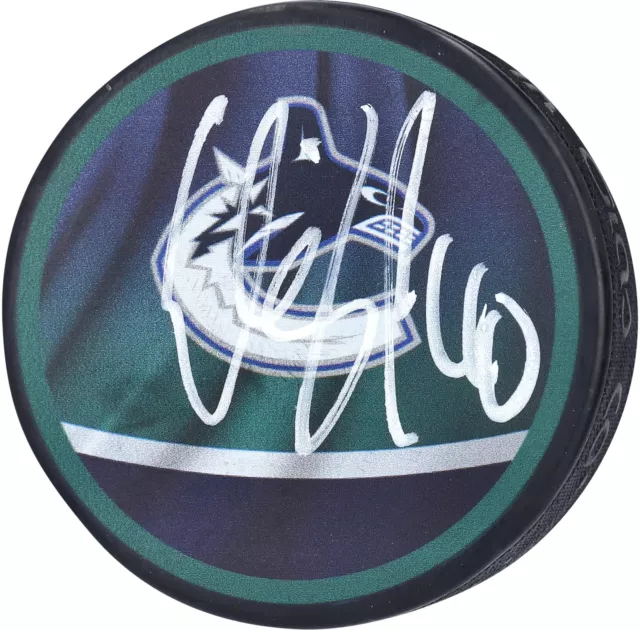 Elias Pettersson Vancouver Canucks Signed Reverse Retro Logo Hockey Puck