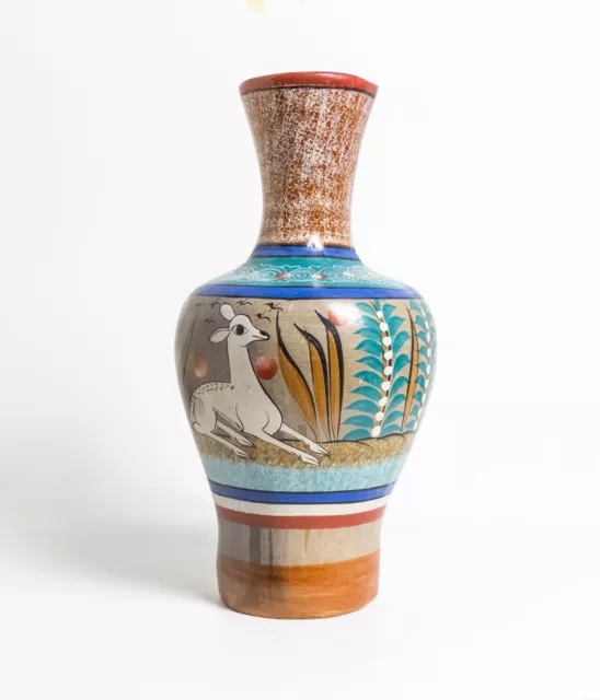 Beautiful Large Tonala Jalisco Vase Mexican Pottery handmade Signed By Artist