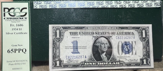 1934 Funny Back Silver Certificate $1 FR1606 PCGS 65PPQ