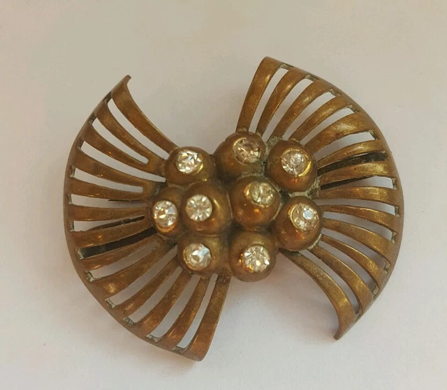 Broche Vintage Art Déco - Métal Doré Et Strass, Bijou Ancien élégant
