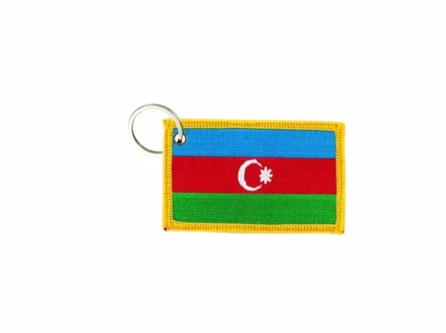 Keychain keyring embroidered embroidery patch double sided flag azerbaijan