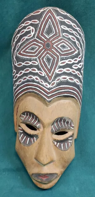 Vintage Hand Painted Carved Wood Tribal Native African Ethnic Art  Mask
