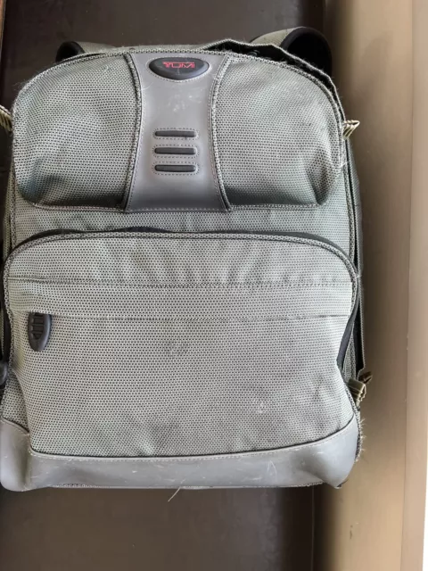 Tumi backpack Thompson Model 541G Olive Green w Gray Leather & Black List $550+