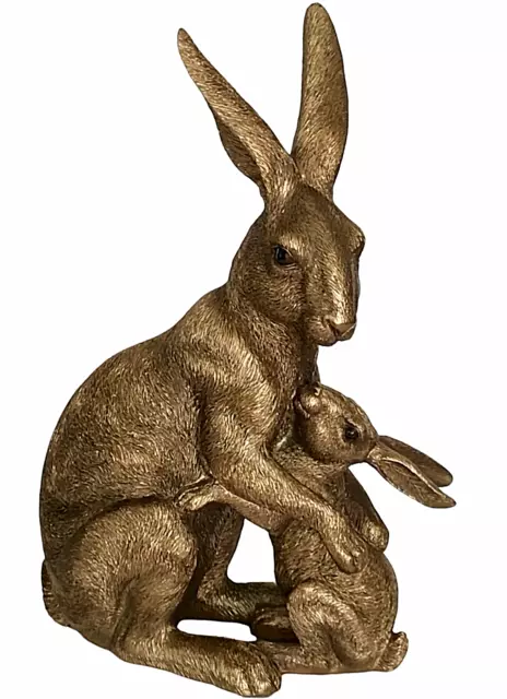 Leonardo Bronze Hare ornament large 25cm Mother & Baby figurine decor gift box