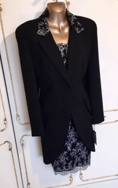 DUSK BY FRANK USHER  UK 12 Designer Black & Ivory Lace Skirt Suit  NWT  RRP £249