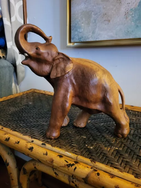 Vintage Hand Carved Wooden Elephant 9"  Figure Sculpture