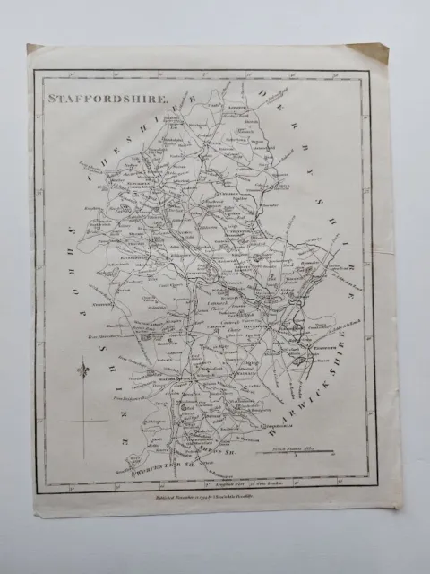Antique 18Th Century County Map Staffordshire Stafford 1794 Stockdale