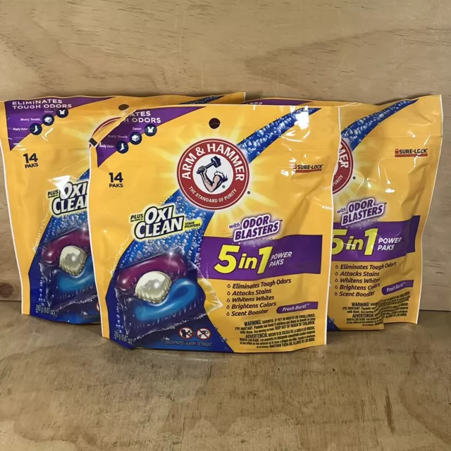 Arm & Hammer Oxi Clean Odor Blasters 5-in-1 Fresh Burst Power Paks LOT x 3 x 14