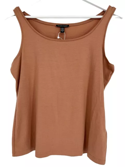 Eileen Fisher Scoop Neck Slim Shell Tank Top Size S Terracotta Tencel NWT