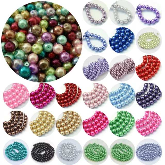 60 Glasperlen 10mm Glänzend Metallic Beads - FARBE WÄHLBAR - Perlen Glas