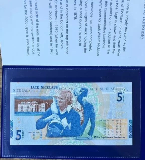 Jack Nicklaus £5 Commemorative Banknote Royal Bank of Scotland Mint UNC Golf JWN