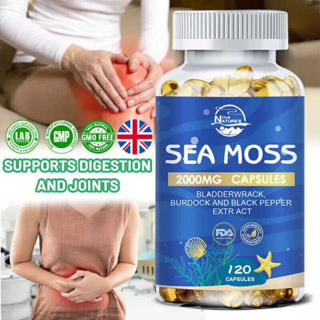 Organic Sea Moss 120 Capsules, Irish Sea Moss, bladderwrack & Burdock Root