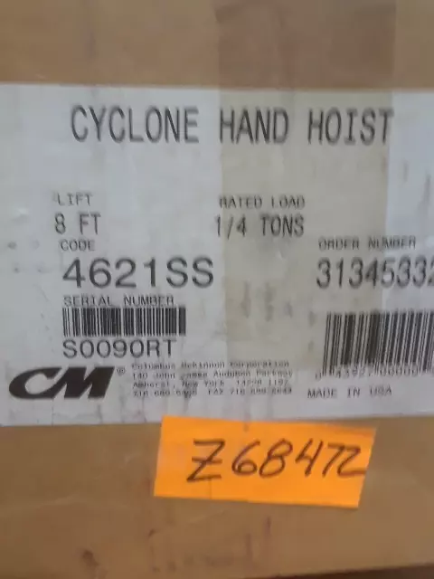 CM Cyclone 1/4 Tonnes Manuel Main Treuil 8FT Levage 500Lb Capuchon 4621SS - Neuf 2