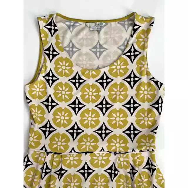 Boden Women's Sz. 6 Knit Tank Dress Blue Yellow Graphic Print Knee Length