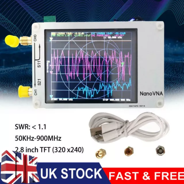 50KHz-900MHz NanoVNA Vector Network Analyzer For MF HF VHF UHF Antenna 2.8" UK