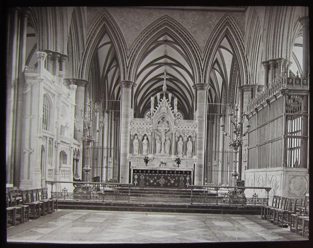 GWW Glass Magic Lantern Slide REREDOS SALISBURY CATHEDRAL C1890 VICTORIAN PHOTO